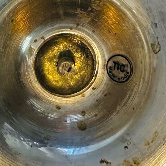 Brass and Clear Lucite MCM candlestick holders set. Palm tree leaves - Picture 2 of 5